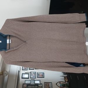 Columbia XL, dark beige, mens pull over sweater with zip up neck.